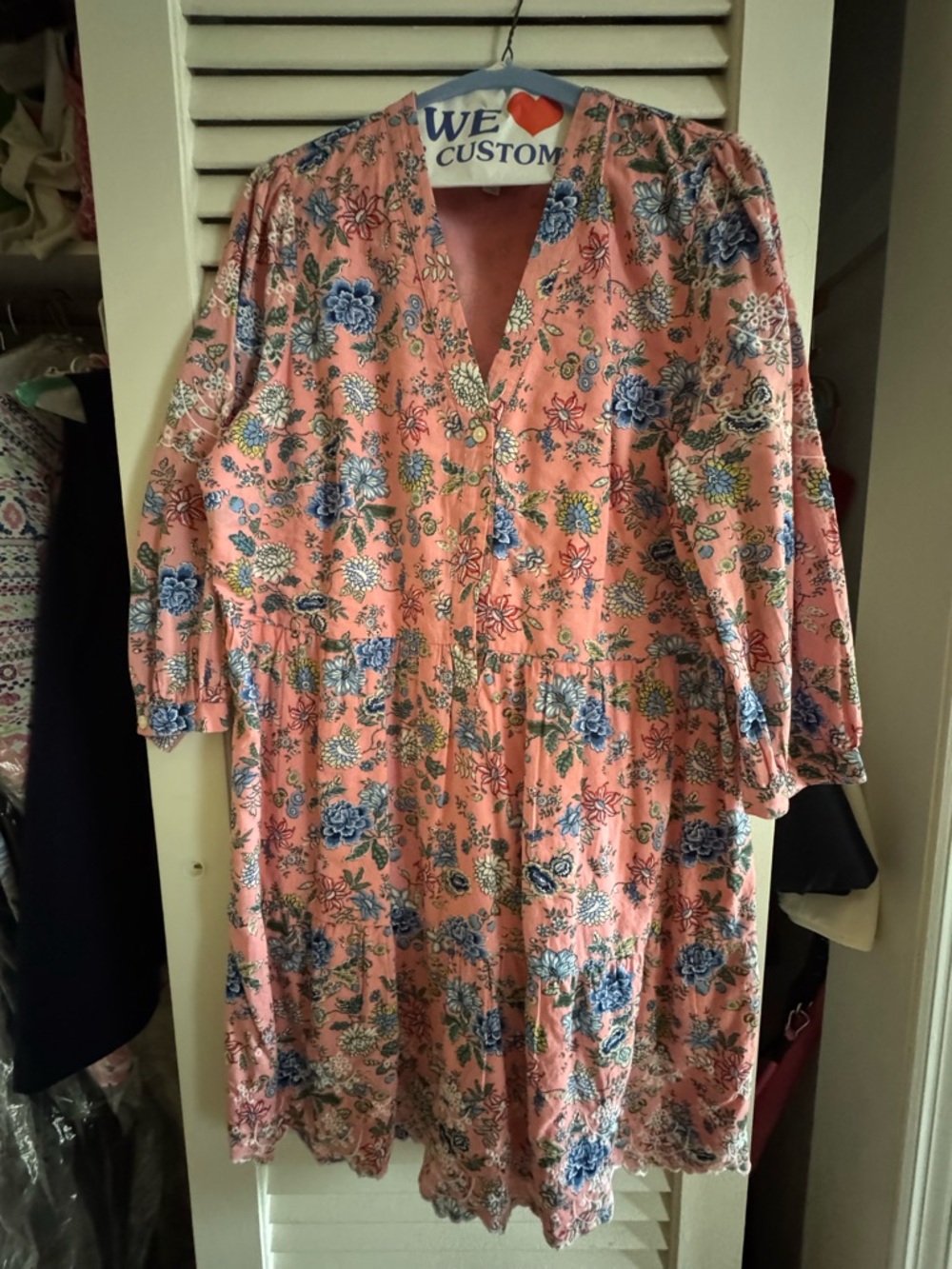 LOFT Pink Peach Floral Mini Dress with Blue Accents